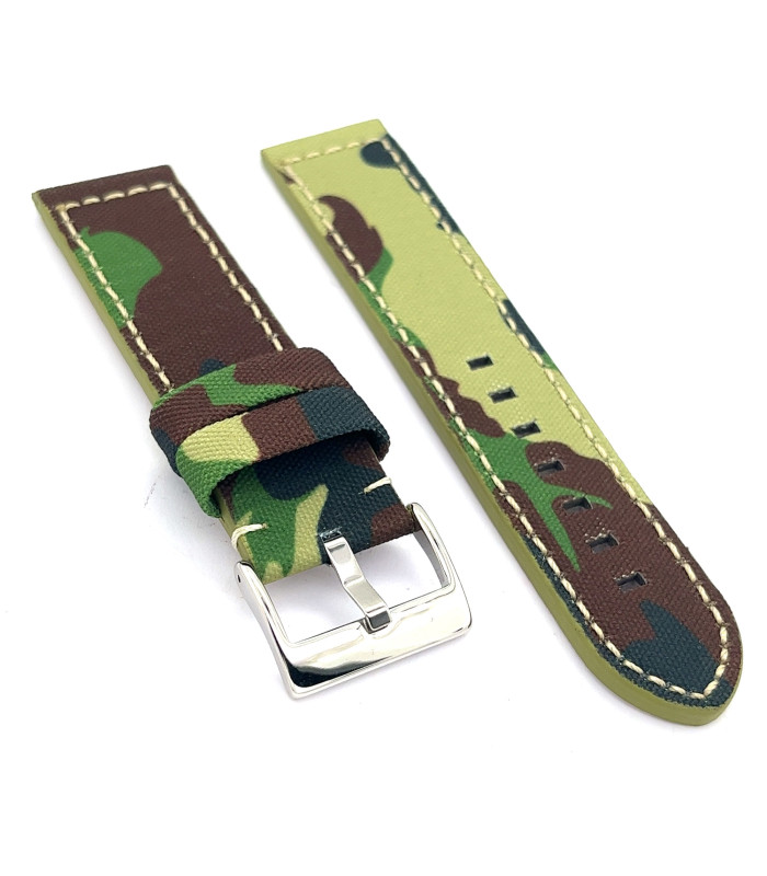 Pulseira de relógio feita com tecido camuflado militar e couro 18mm 20mm 22mm 24mm 26mm 28mm 30mm Ref 370