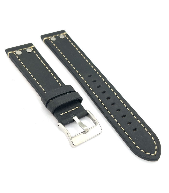 Uhrenarmband aus Fliegerleder mit Stahlnieten, 18 mm, 20 mm, 22 mm, 24 mm, Ref. 381