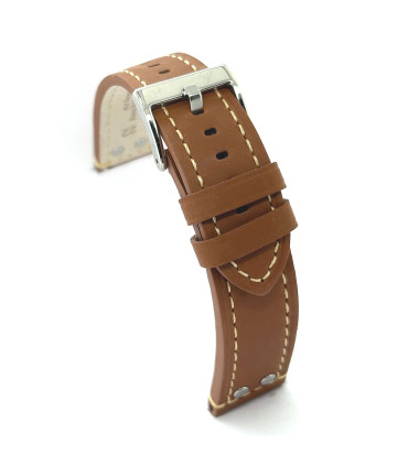 Aviator leather watch strap with steel rivets 18mm 20mm 22mm 24mm Ref 381