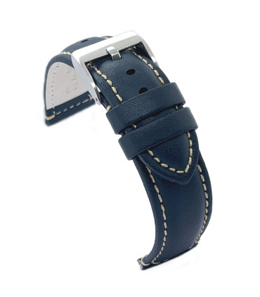 Correa de Reloj de Piel Vacuno costura blanca 14mm 16mm 18mm 20mm 22mm 24mm cuero liso. Ref. P354