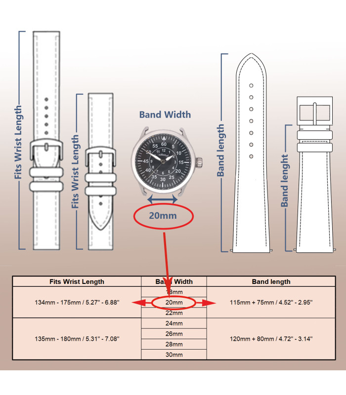 Leather watch strap no stitching flat smooth watchband 18mm 20mm 22mm 24mm 26mm 28mm 30mm Ref 327