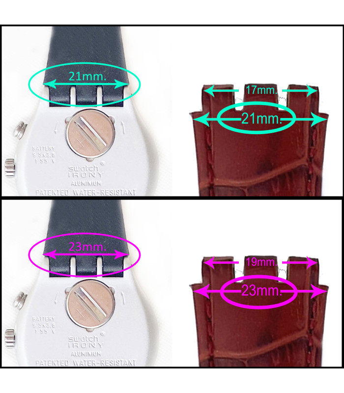 Correa de Reloj de piel compatible con Swatch Irony y Scuba. Cuero grabado cocodrilo alligator 21-23mm Ref 328