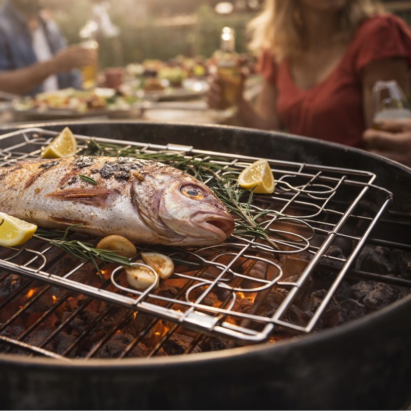 Diloy Home Panier Gril pour Poisson et Légumes, Grille Flexible en Acier Inoxydable, Double Grille pour Barbecue, Facile à Retourner, Compatible Lave-vaisselle, 45 x 26 cm