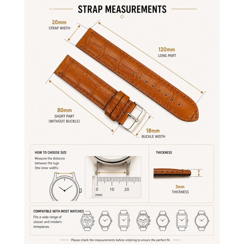 Correa de reloj cuero grabado cocodrilo plana Diloy 402