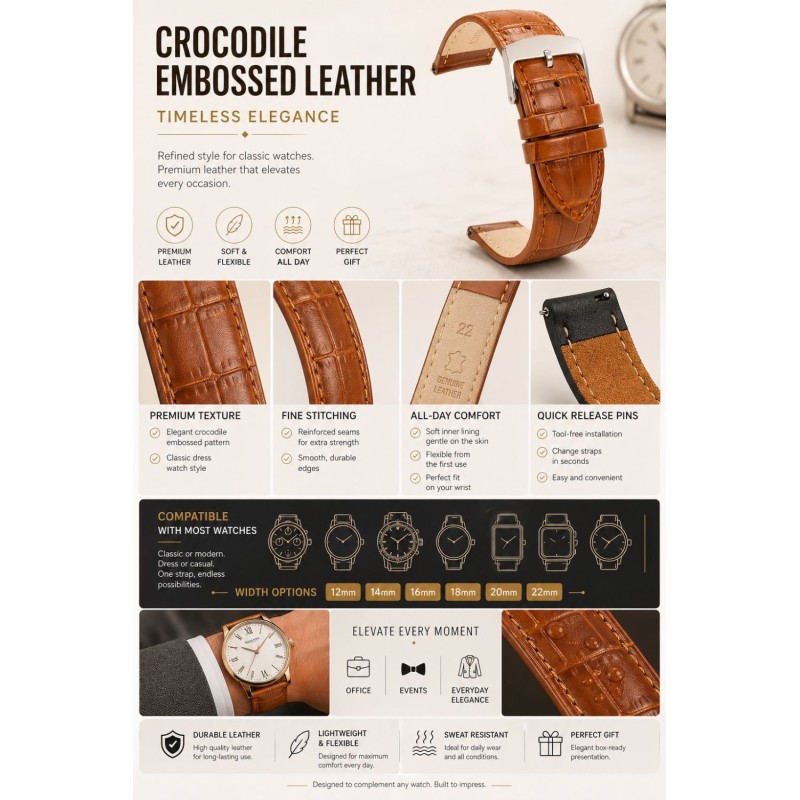 Correa de reloj cuero grabado cocodrilo plana Diloy 402