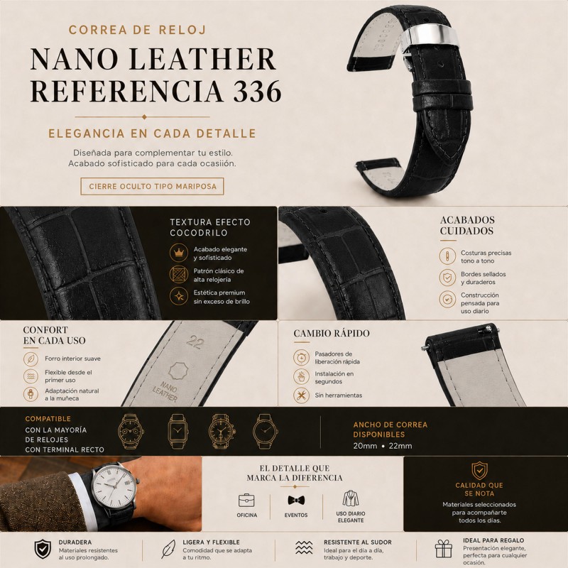Bracelet montre cuir fermeture invisible 336