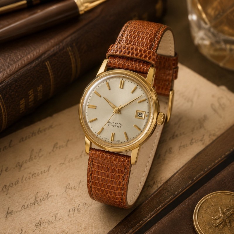 Lizard-Embossed Leather Flat Watch Strap Diloy 407