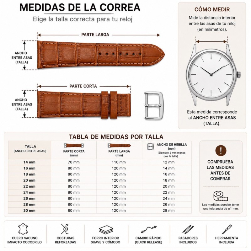Correa reloj cuero grabado aligator Diloy deportiva 368