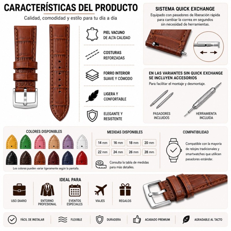 Correa reloj cuero grabado aligator Diloy deportiva 368