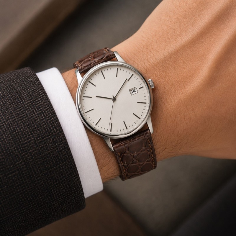 Correa reloj cuero diseño cocodrilo redondo Diloy P209
