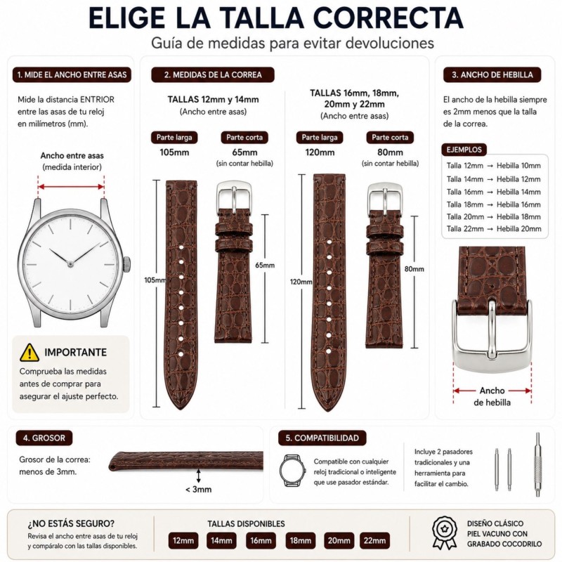 Correa reloj cuero diseño cocodrilo redondo Diloy P209