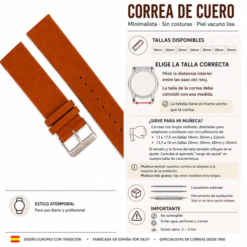 Correa de reloj piel minimalista sin costuras Diloy 327