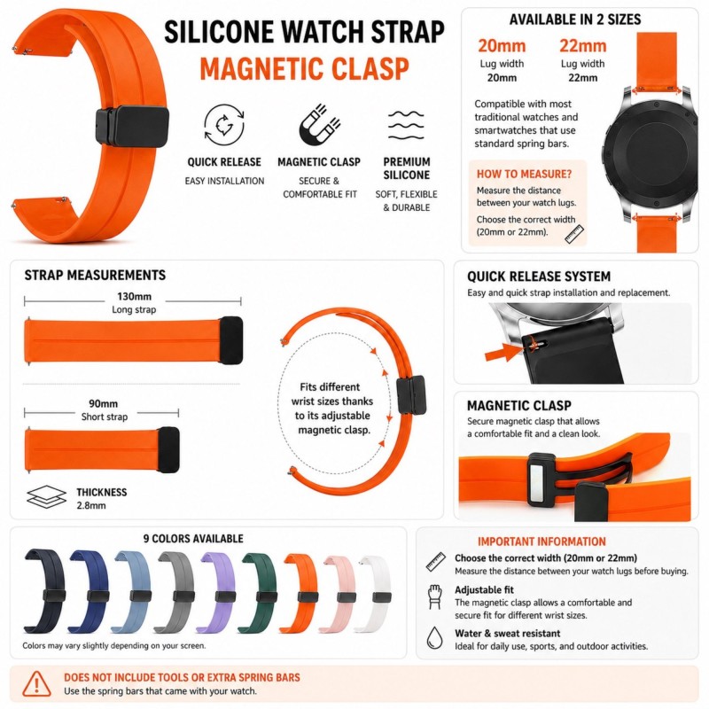 Uhrenarmband Silikon Magnetschließe Stahl BR45