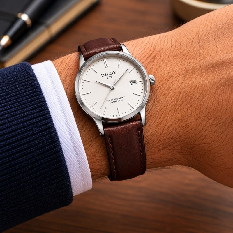 Correa reloj cuero XL extra larga alomada Diloy 302EL
