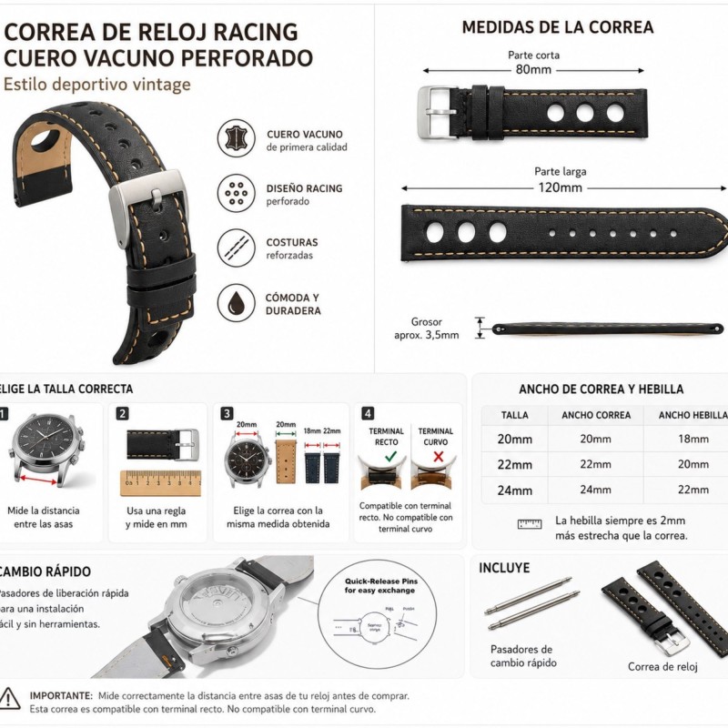 Cinturino orologio pelle traforata Rally Racing Diloy P355