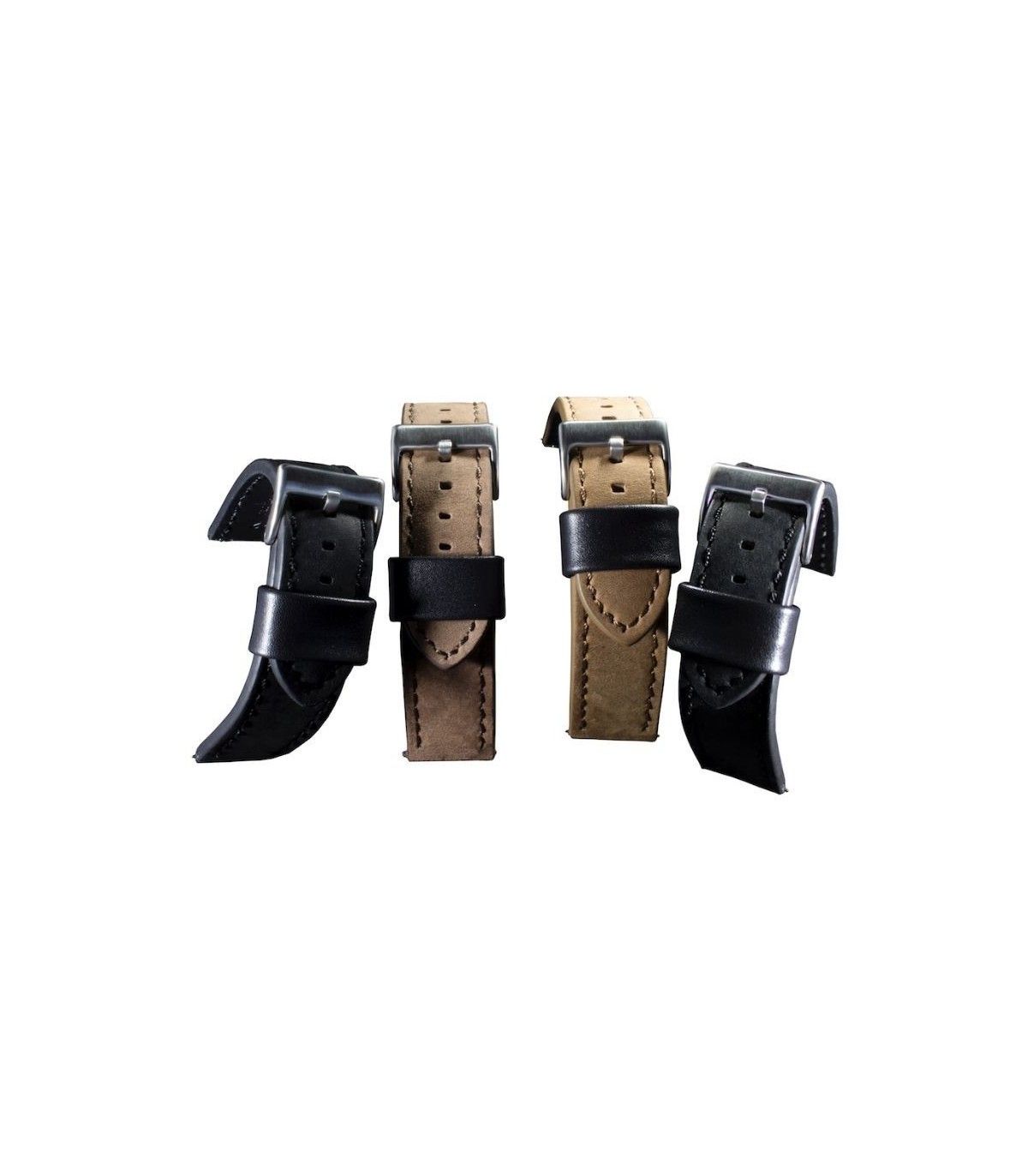 Flat crazy horse leather strap black buckle 20mm 22mm 24mm