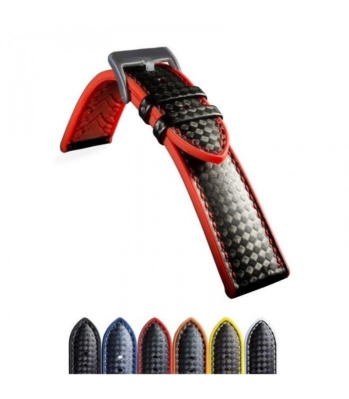 Leather and silicone watch strap, Diloy 400 - Hybrid Carbon
