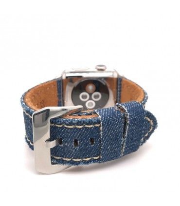 Bracelet compatible avec Apple Watch en denim et cuir. Ref AW390