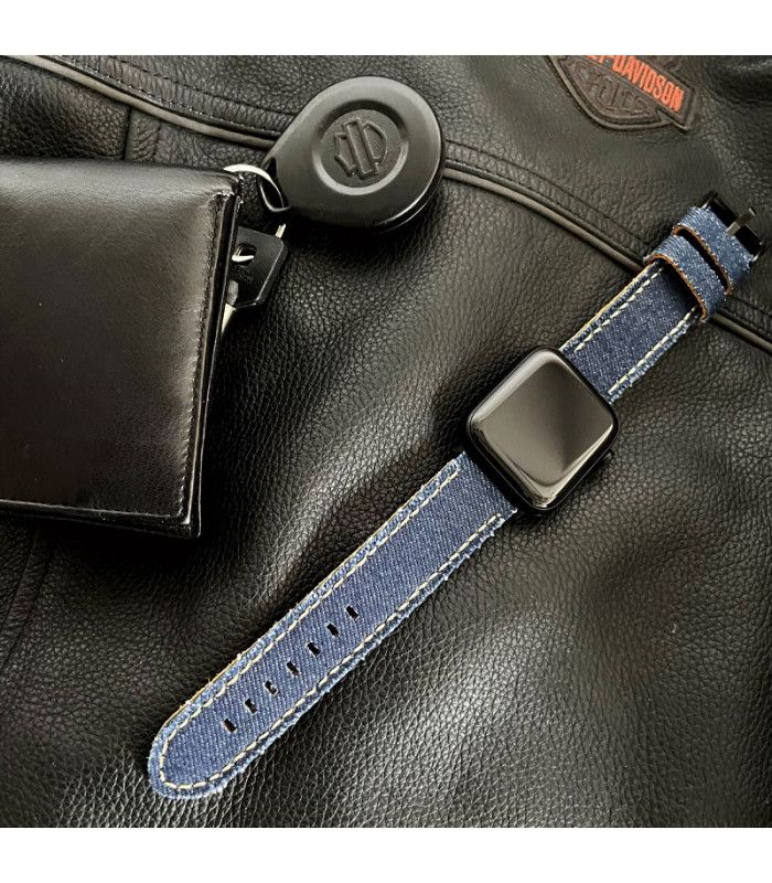 Strap compatible with Apple Watch of denim and leather. Ref AW390