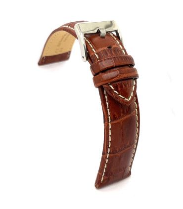 Bracelet cuir crocodile bombé sport couture blanche – Diloy 378