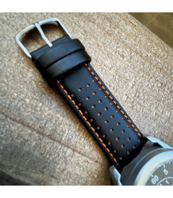 Rally racing perforated leather strap contrast stitching watch – Diloy 367