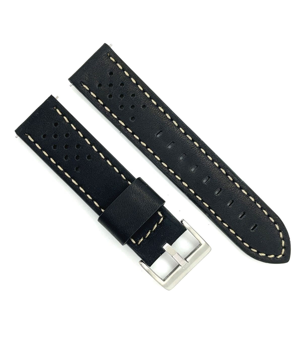 Rally Leder Uhrenarmband - Schwarz Mit Orangefarbener Naht, 18/20/22/24 Mm, Gepolstert, Mit Schnellverschluss