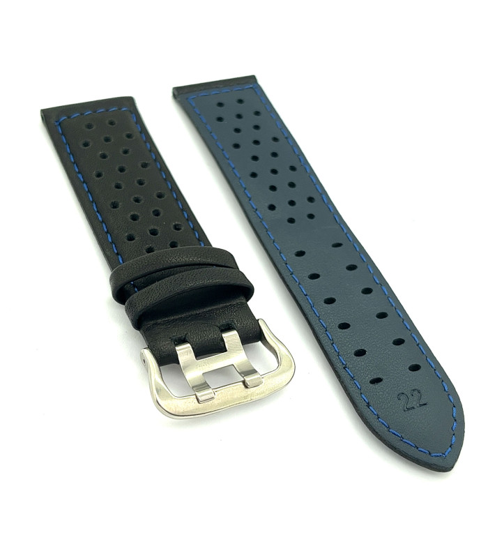 Pulseira de relógio de rally ou corrida. Superfície com furos. Forro e costura em cores. 18mm 20mm 22mm 24mm Ref 380